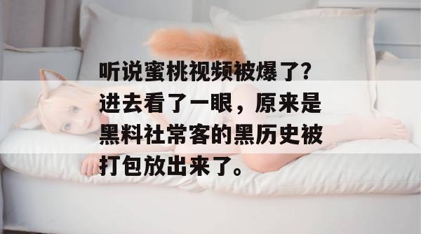 听说蜜桃视频被爆了？进去看了一眼，原来是黑料社常客的黑历史被打包放出来了。